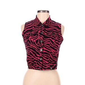 Sourpuss pink zebra animal print denim vest goth punk